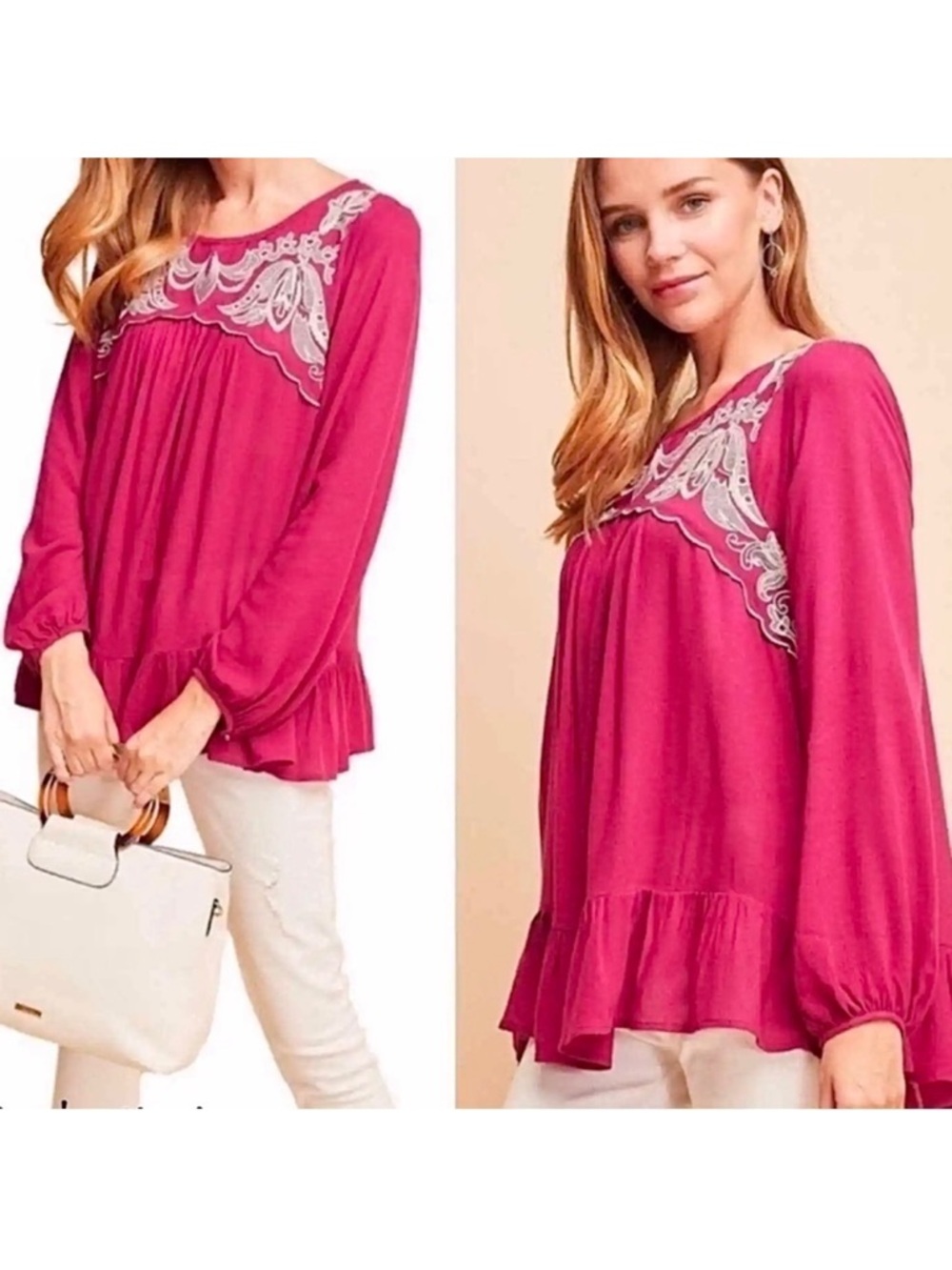Entro Boho Embroidered Peasant Top Womens Small Indie Festival Coquette Fairy